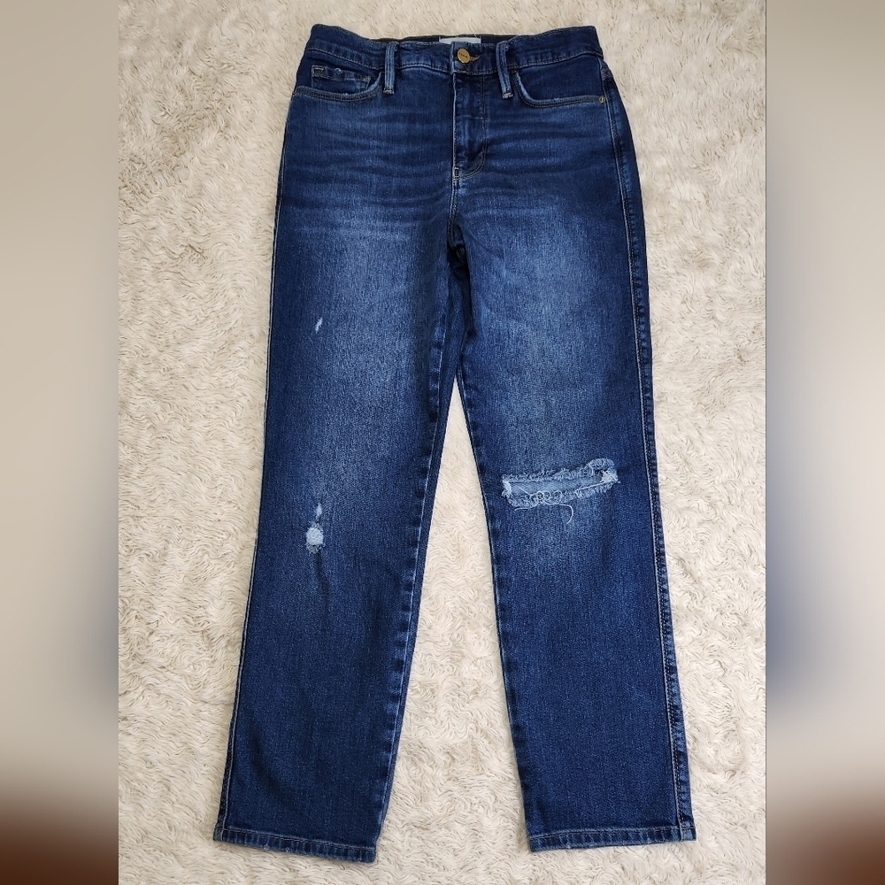 FRAME Denim Women's Le Sylvie Crop High Rise Straight Leg Jeans Sz 26 Distressed - Picture 5 of 15